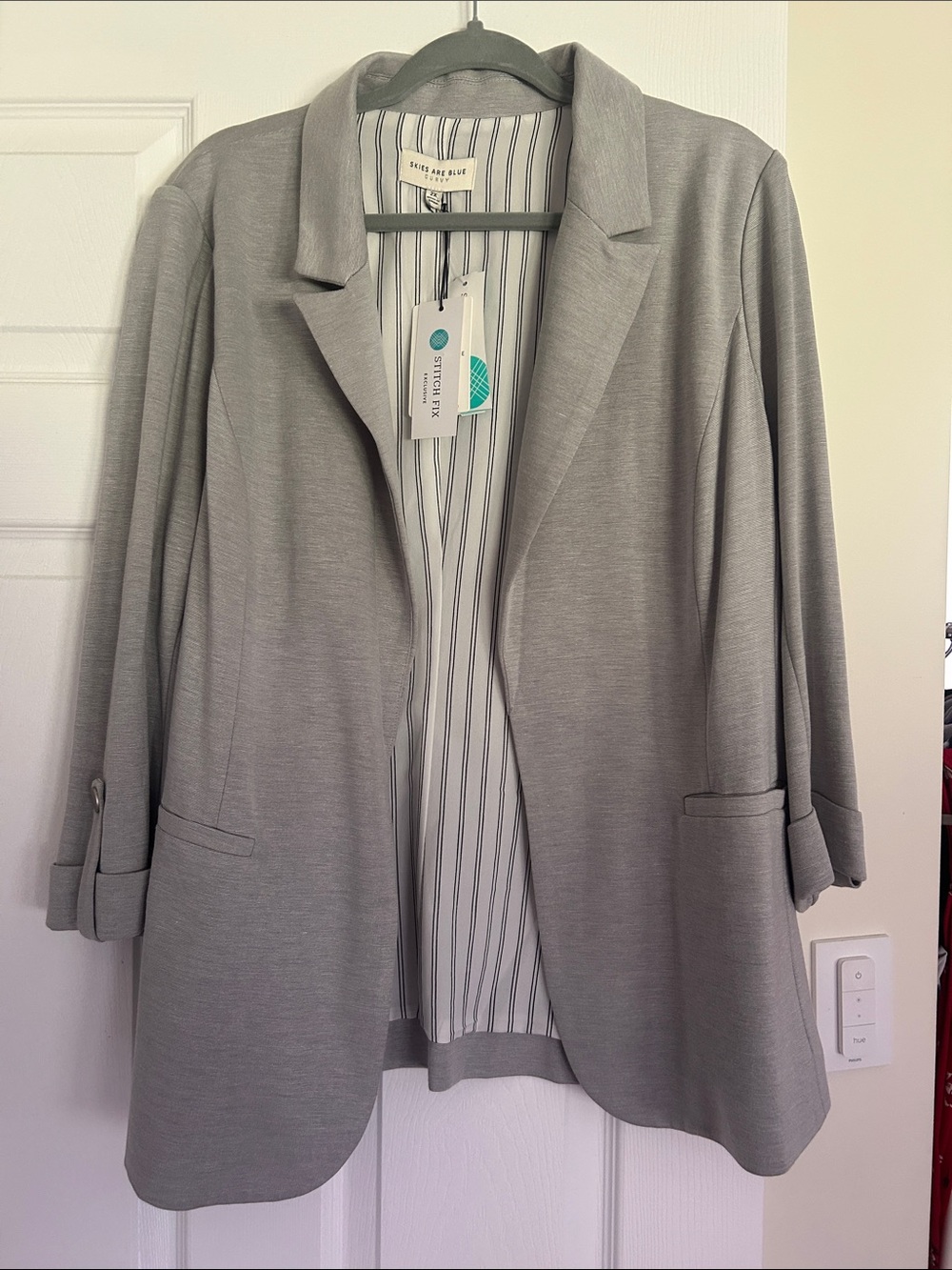 Daily Ritual Heather Gray Open-Front Blazer with Roll-Tab Sleeves